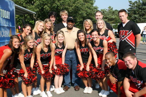 ASU cheerleaders pose with NBC's Al Roker. Photo courtesy of Jane Dennis.