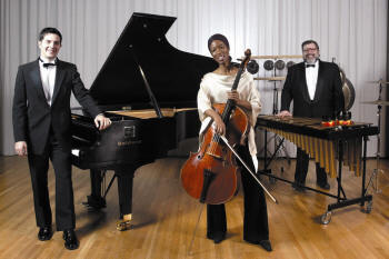 The Core Ensemble features, from left, pianist Hugh Hinton, cellist Tahira Whittington, and percussionist Michael Parola, along with Taylore Mahogany Scott as the performing actress.