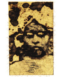 "Decima Nona Atropos, 2009" by Shelley Gipson, is intaglio with chine coll and hair.