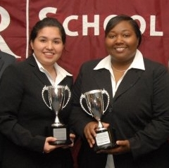 Lilia Pacheco, left, and Jervonne Newsome, right, placed 5th in the nation for oral advocacy in the American Collegiate Moot Court National Championships, held Saturday-Sunday, Jan. 15-16, at Florida International University College of Law.