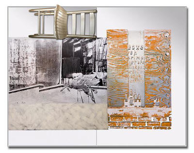 Robert Rauschenberg's "Pegasits," ROCI USA (Wax Fire Works) 1990, is what Rauschenberg labeled a "combine," using acrylic, fire wax, and a chair on stainless steel. This assemblage will be on display at ASU's Bradbury Gallery beginning Thursday, March 12, at 5 p.m.