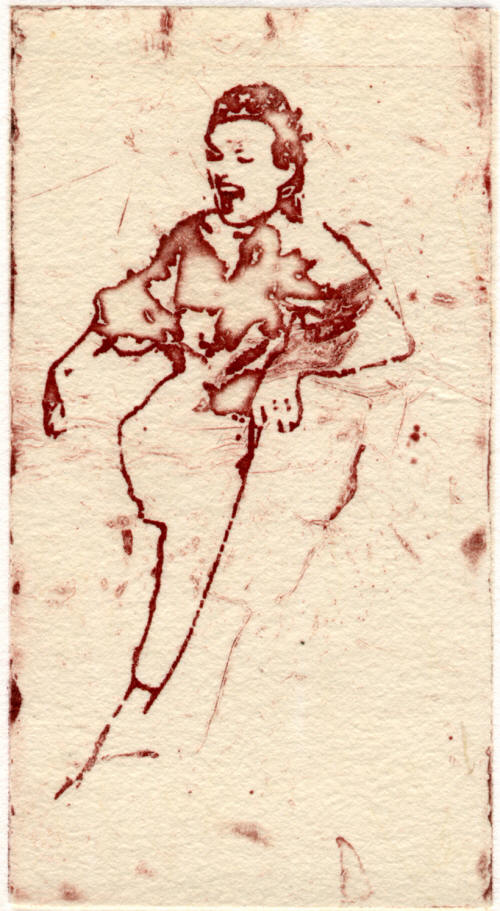 Minx, 2005, by Shelley Gibson -- intaglio and chine coll --  5 x 3 inches 
