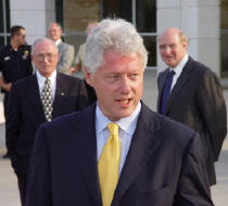President Bill Clinton at Fowler Center, with Wallace Fowler (left) and Dr. Les Wyatt