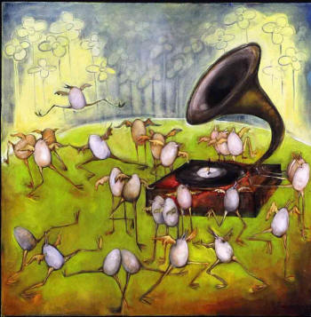 Award-winning painter Natasha Turovsky's startling, whimsical images serve as animated projections during I Musici de Montral's performance of Mussorgsky's "Pictures at an Exhibition." Pictured is "Ballet of the Unhatched Chicks."