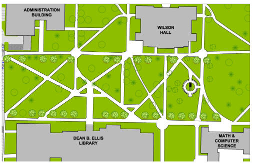 This architectural rendering plots the locations of the trees to be planted on Earth Day 2009 on the ASU-Jonesboro campus. Rendering courtesy of William Hall.