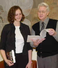 Leslie Pruitt and Dr. Wayne Narey, Honors Program, review her Truman Scholarship application.