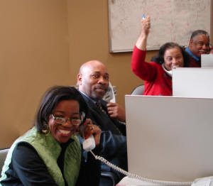 Strong-Turner Alumni Chapter volunteers Dr. Patricia Guy-Walls, Dr. Lonnie Williams, Dr. Peggy Robinson Wright and Rev. Marlon Henderson making calls at STAC membership phonathon.             